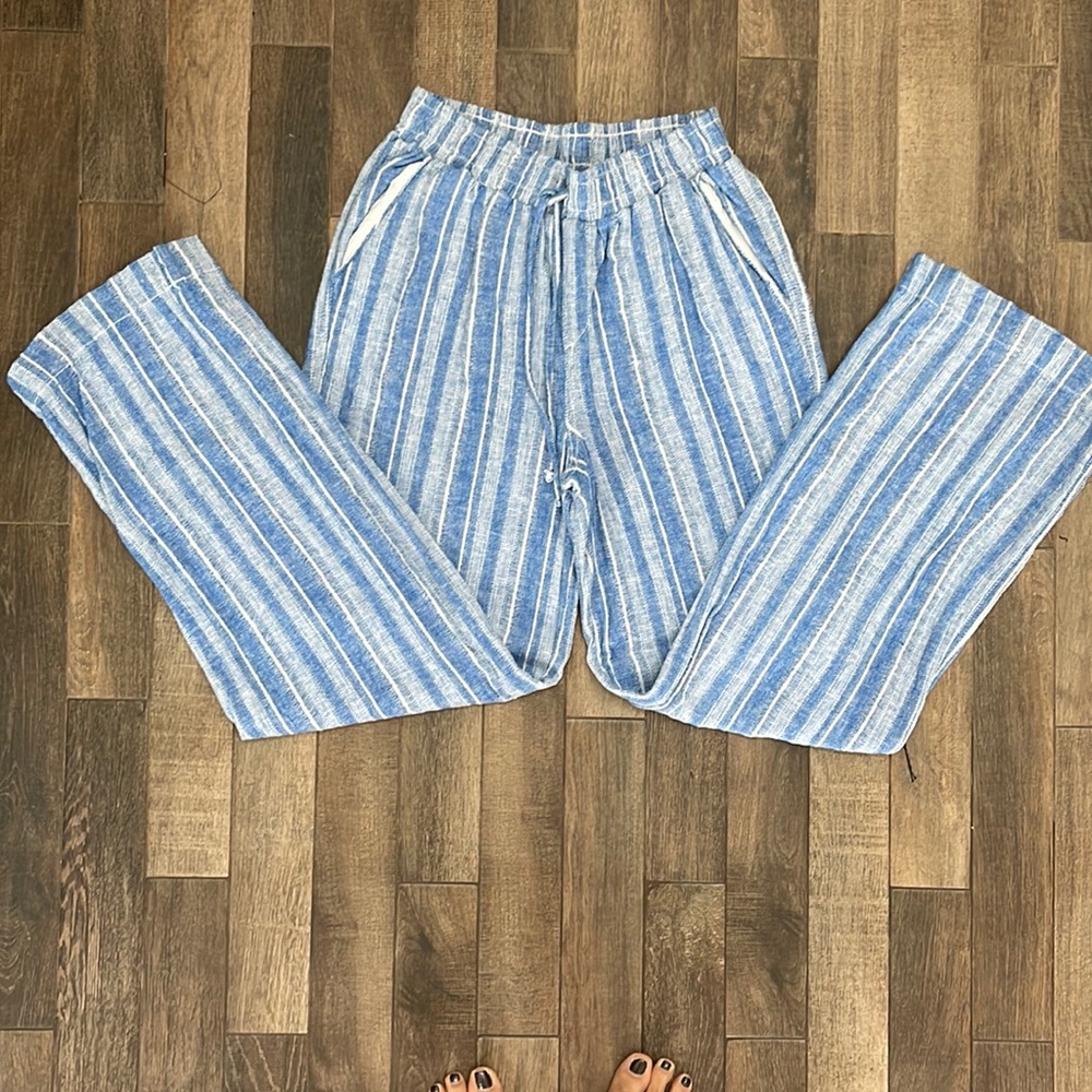 Blue and white striped pants